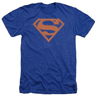 Superman Blue & Orange Shield Adult Heather T-shirt