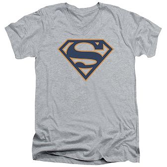 Superman Navy & Orange Shield Short Sleeve Adult V Neck T-shirt
