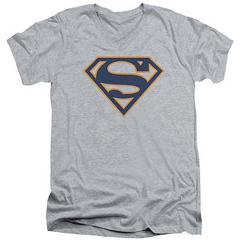 Superman Navy & Orange Shield Short Sleeve Adult V Neck T-shirt