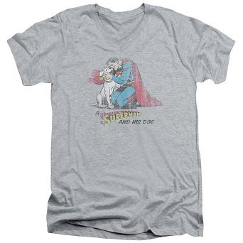Superman And His Dog Short Sleeve Adult V Neck T-shirt