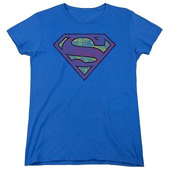 Superman Tattered Shield Short Sleeve Womens T-shirt