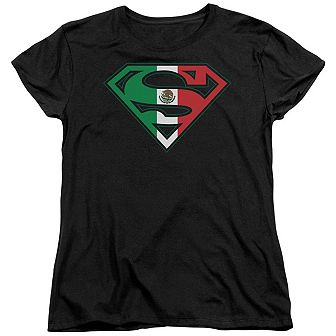 Superman Mexican Flag Shield Short Sleeve Womens T-shirt