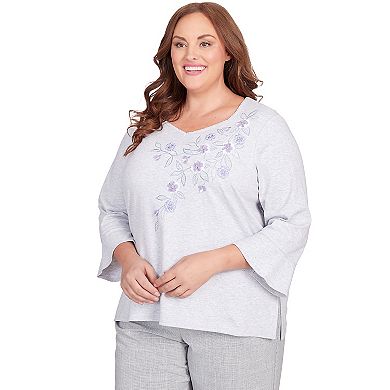 Plus Size Alfred Dunner Floral Applique Sweetheart Neck Top