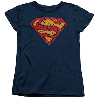 Superman Shattered Shield Short Sleeve Womens T-shirt