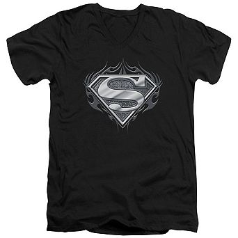Superman Biker Metal Short Sleeve Adult V Neck T-shirt