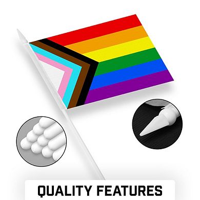 G128 4x6 Inches 50pk LGBT Progress Printed 150d Polyester Handheld Stick Flag