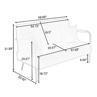 59" Solid Color Elegant Comfy Teddy Fleece Loveseat Sofa With 2 Pillows
