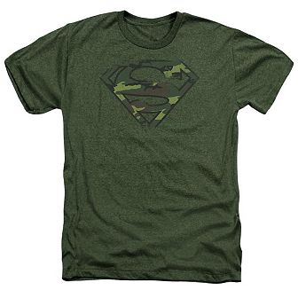 Superman Distressed Camo Shield Adult Heather T-shirt