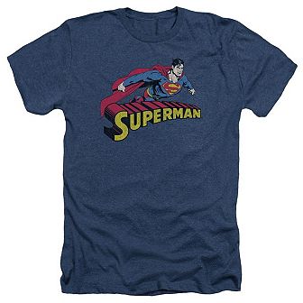 Superman Flying Over Adult Heather T-shirt
