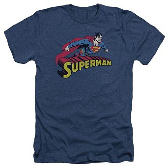 Superman Flying Over Adult Heather T-shirt
