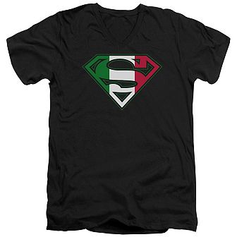 Superman Italian Shield Short Sleeve Adult V Neck T-shirt