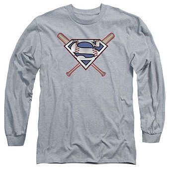 Superman Crossed Bats Long Sleeve Adult T-shirt