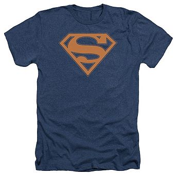 Superman Navy & Orange Shield Adult Heather T-shirt