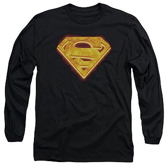 Superman Hot Steel Shield Long Sleeve Adult T-shirt