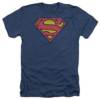 Superman Distressed Shield Adult Heather T-shirt
