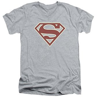 Superman Crimson & Cream Shield Short Sleeve Adult V Neck T-shirt