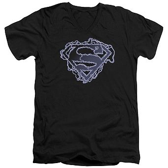 Superman Electric Shield Short Sleeve Adult V Neck T-shirt