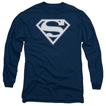 Superman Navy & White Shield Long Sleeve Adult T-shirt