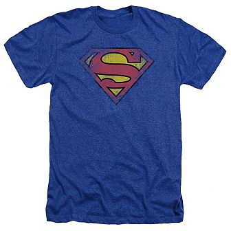 Superman Destroyed Logo Adult Heather T-shirt