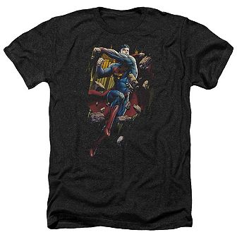 Superman Flying Determination Adult Heather T-shirt