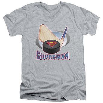 Superman Hockey Stick Short Sleeve Adult V Neck T-shirt
