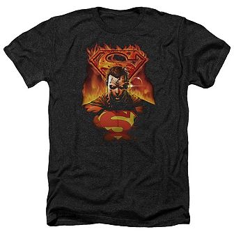 Superman Man On Fire Adult Heather T-shirt