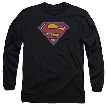 Superman Neon Distress Logo Long Sleeve Adult T-shirt