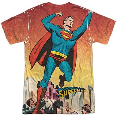 Superman City Flying Short Sleeve Adult Poly Crew T-shirt