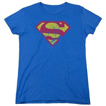 Superman Classic Logo Distressed Short Sleeve Womens T-shirt