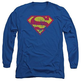 Superman Classic Logo Distressed Long Sleeve Adult T-shirt
