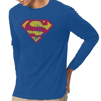Superman Classic Logo Distressed Long Sleeve Adult T-shirt