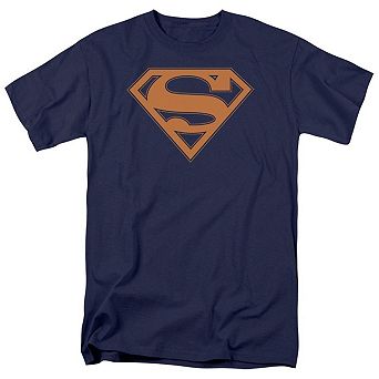 Superman Navy & Orange Shield Short Sleeve Adult T-shirt