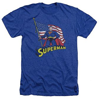 Superman American Flag Adult Heather T-shirt