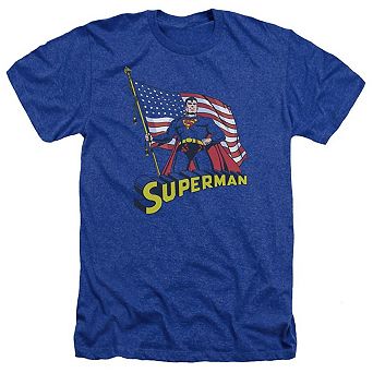 Superman American Flag Adult Heather T-shirt