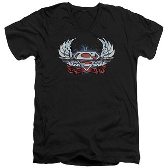 Superman Chrome Wings Shield Short Sleeve Adult V Neck T-shirt