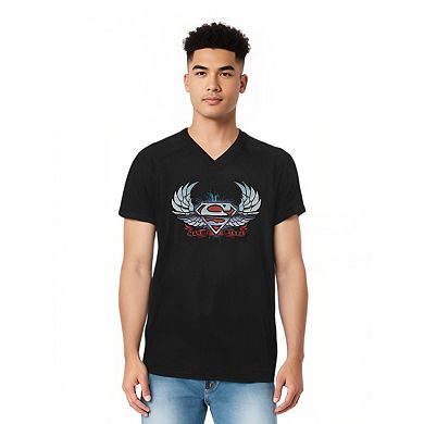 Superman Chrome Wings Shield Short Sleeve Adult V Neck T-shirt