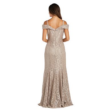 Petite R&M Richards Long Empire Waist Off the Shoulder Dress With Mermaid Bottom