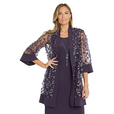 Petite R&M Richards Bell Sleeve Jacket Over Shift Dress With Necklace