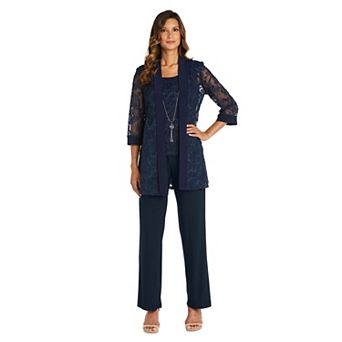 Petite R&M Richards Soutache Mesh Mock Jacket and Pants Set