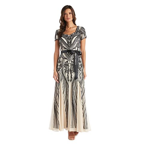 Женские платья R&M Petite R&M Richards Embroidered Sequin Panel Sweetheart Maxi Godet Dress