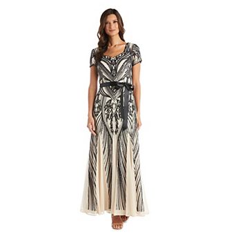 Petite R&M Richards Embroidered Sequin Panel Sweetheart Maxi Godet Dress