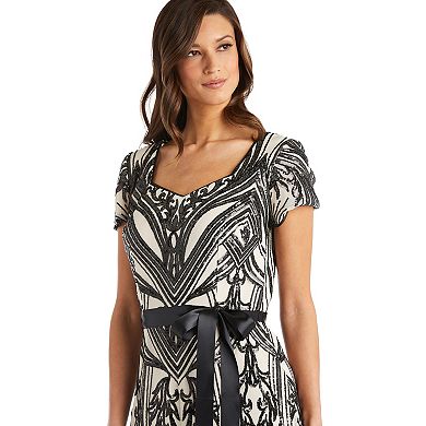 Petite R&M Richards Embroidered Sequin Panel Sweetheart Maxi Godet Dress