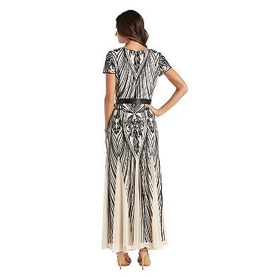 Petite R&M Richards Embroidered Sequin Panel Sweetheart Maxi Godet Dress