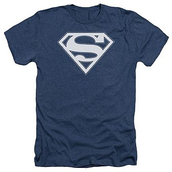 Superman Navy & White Shield Adult Heather T-shirt
