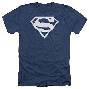 Superman Navy & White Shield Adult Heather T-shirt