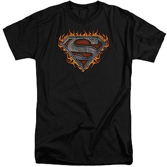 Superman Iron Fire Shield Short Sleeve Adult Tall T-shirt