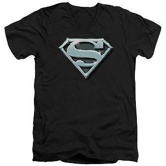 Superman Chrome Shield Short Sleeve Adult V Neck T-shirt