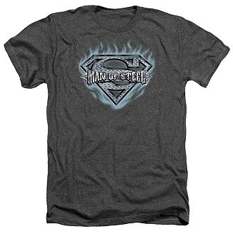 Superman Man Of Steel Shield Adult Heather T-shirt