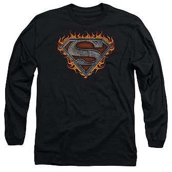 Superman Iron Fire Shield Long Sleeve Adult T-shirt