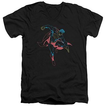 Superman Neon Superman Short Sleeve Adult V Neck T-shirt